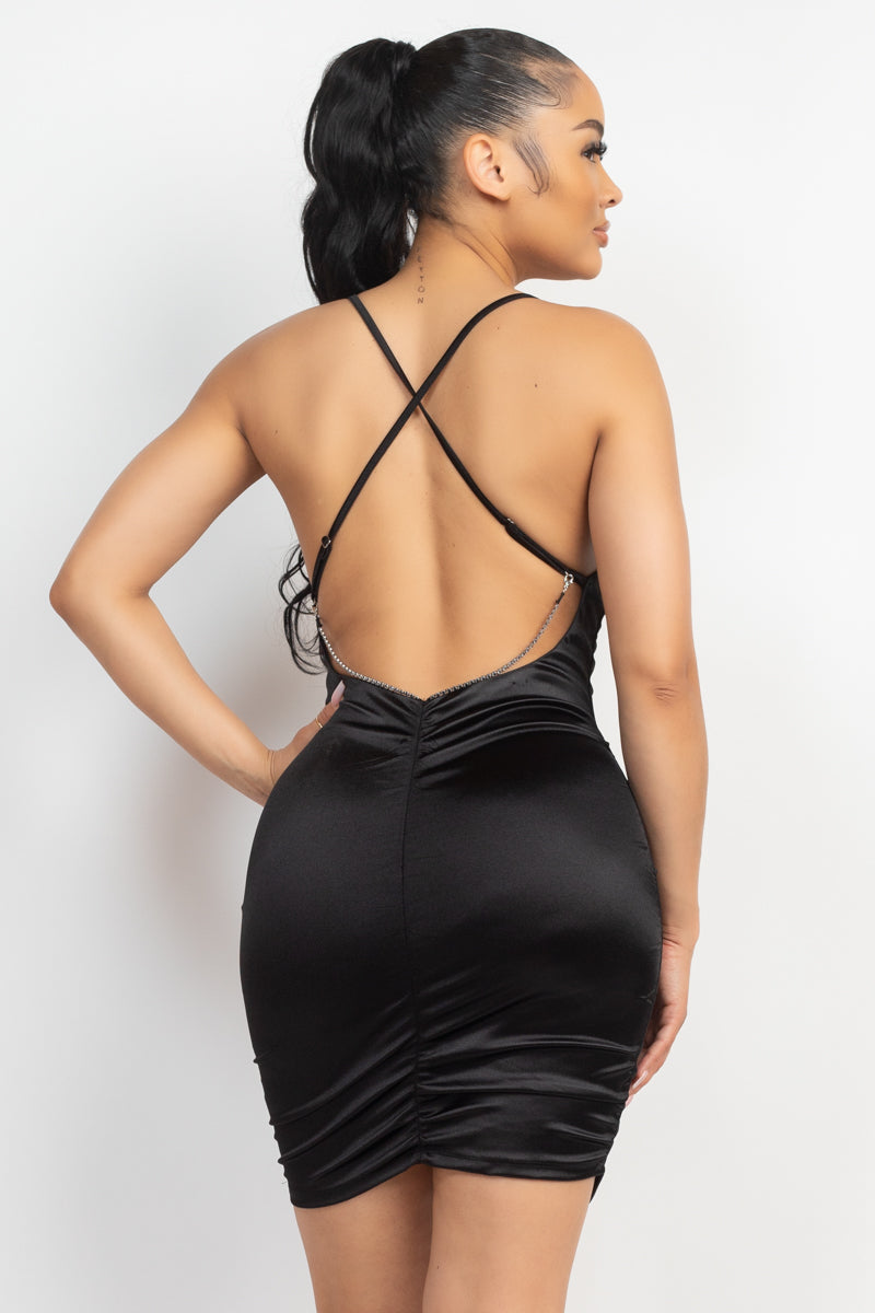 Cross Back Cowl Neck Satin Dress